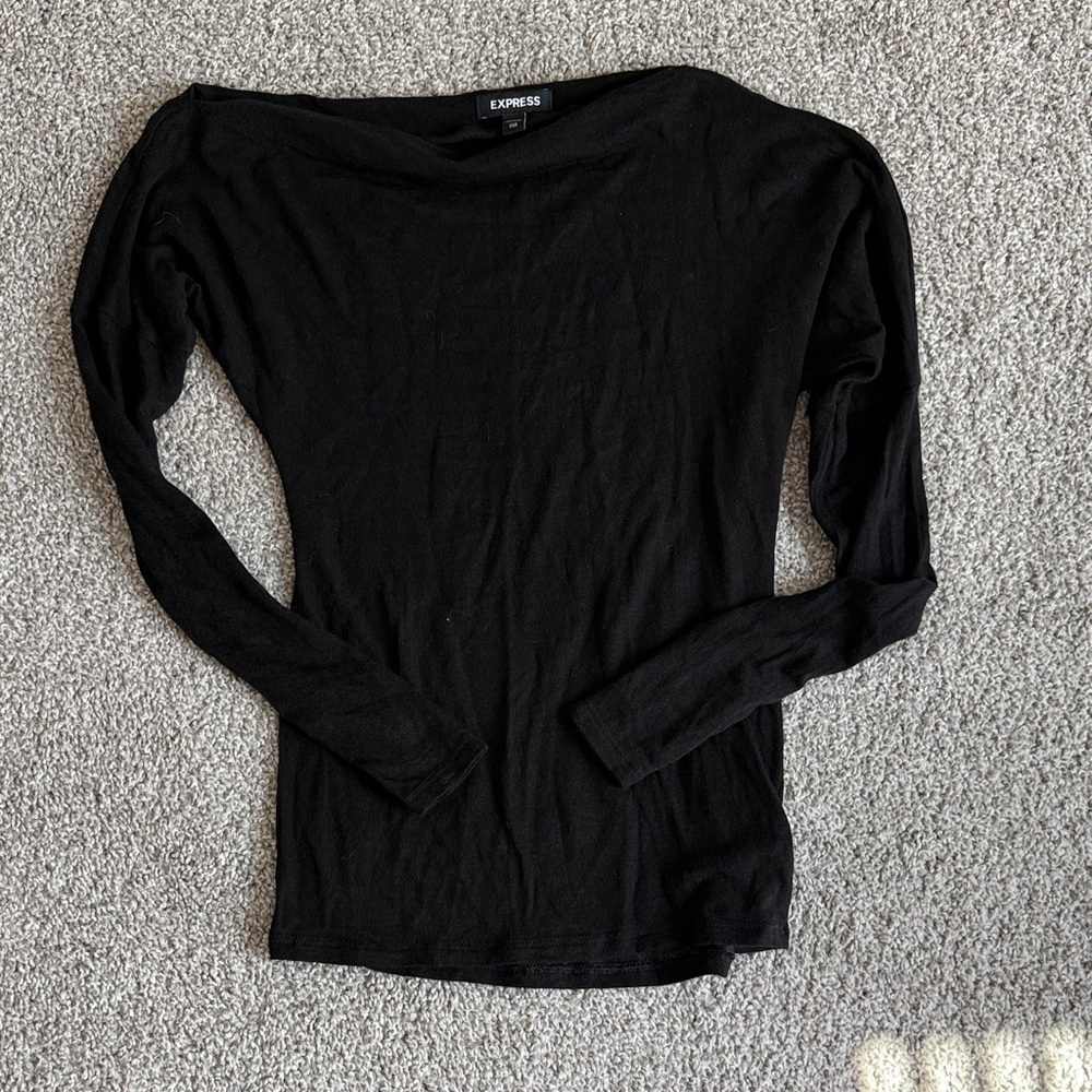 Express Black Long Sleeve Boatneck Top. XXS. Like new.